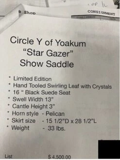 Circle Y Star Gazer Show Saddle 16" Full -Equestrian Equipment Store img 1889 1